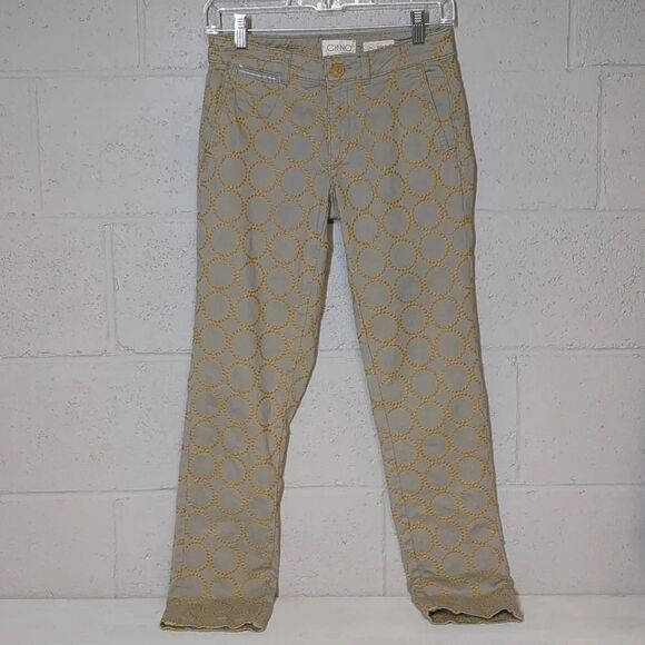 Anthropologie Pants - Anthropologie Chino Khaki Embroidered Pants Size 25 Regular